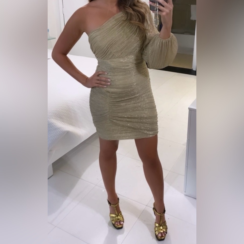 BCBG MAXAZRIA One Shoulder Ruched Mini Dress